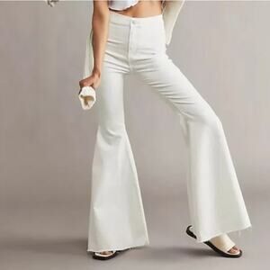We The Free Just Float On White Super Flare Jeans Boho Indie Fray Women size 28